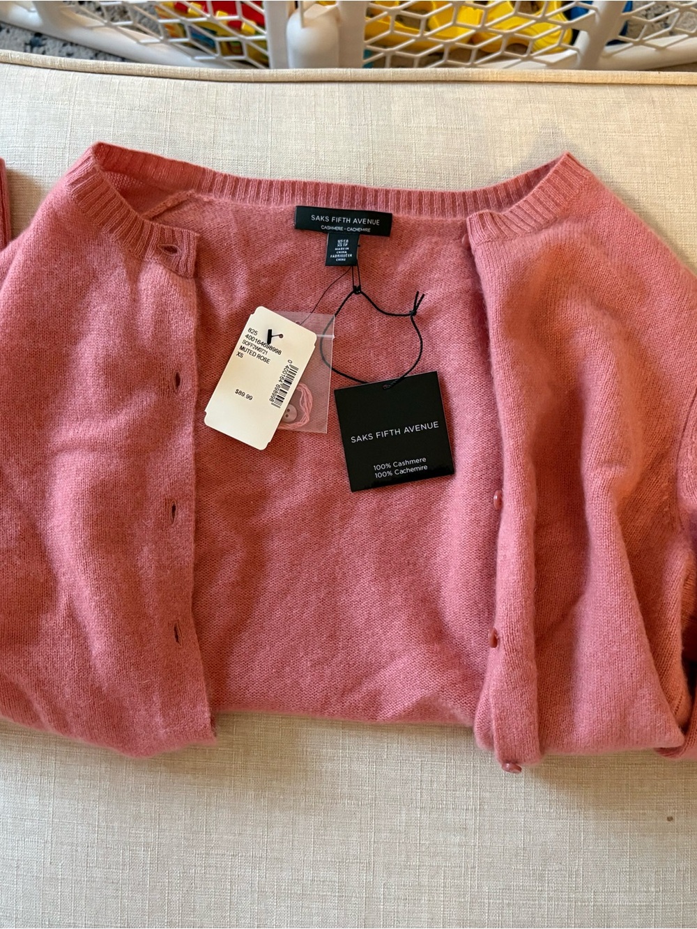 Saks Fifth Avenue Rose Pink Cashmere Cardigan